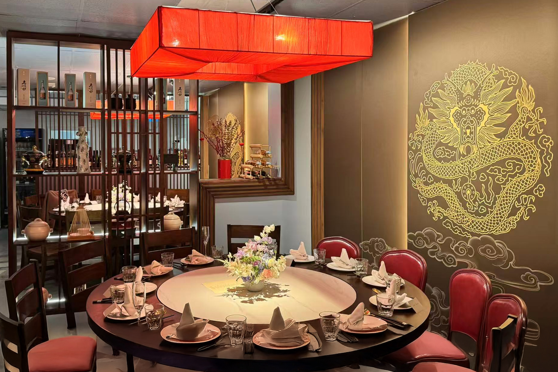 Banquet table setting at Z & Y Peking Duck